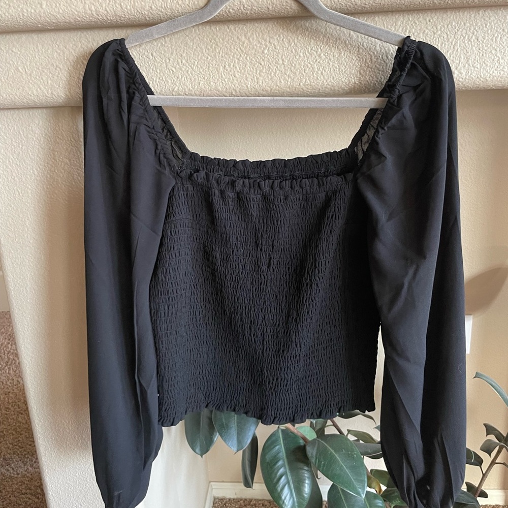 Abercrombie puff sleeve black sheer top